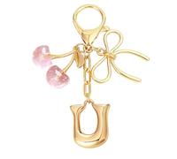 Snylcce Bubble-Buchstabe U Schlüsselanhänger mit Schleife und Kirsche - Goldene Buchstaben-Anhänger für Damen, Niedliche Geldbörsen- und Handtaschen-Accessoires