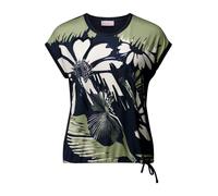 Kurzarmshirt BETTY BARCLAY "Damen mit Tunnelzug", Damen, Gr. 46, bunt (dunkelblau, khaki), Jersey, Obermaterial: 71% Baumwolle, 16% Polyester, 9% Polyester, 4% Elasthan, figurumspielend normal, Rundha