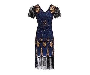 Sobzia Abendkleider,Karneval Kostüm Elegant 20er Jahre Kleider Fransenkleid Silvester Kleid Faschingskostüme Lang Karnevalskostüm Abendkleider Sexy Fasching Cocktailkleid Fransen Kleider