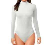 Sobzia Body Weiß Damen,Thermo Body Damen Langarm Elegant Micro Fleece Oberteil Warm Slim Fit Langarmshirt Rollkragen Bodysuit Women Langarmbody Trachtenbody Weiß L