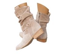 Sobzia Cowboystiefel Damen,Stiefeletten Damen Wildleder Trachten mit Schnalle Cowboystiefel Ankle Boots mit Absatz Herbst Westernstiefel Stiefel Leicht Elegant Halbstiefel Schlupfschuhe (Beige,41)