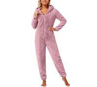Sobzia Jumpsuit Damen Kuschelig Schlafoverall Thermo Kuschel Pyjama Hausanzug Winter Kuschelig Kuschelanzug Onesie Flauschig Fleece Einteiler Schlafanzug