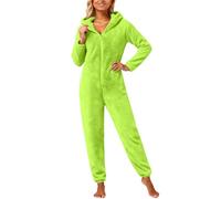 Sobzia Jumpsuit Damen Kuschelig Schlafoverall Thermo Kuschel Pyjama Hausanzug Winter Kuschelig Kuschelanzug Onesie Flauschig Fleece Einteiler Schlafanzug