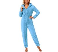 Sobzia Jumpsuit Damen Kuschelig Schlafoverall Thermo Kuschel Pyjama Hausanzug Winter Kuschelig Kuschelanzug Onesie Flauschig Fleece Einteiler Schlafanzug