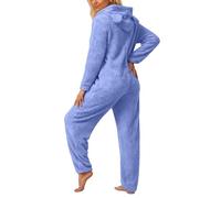Sobzia Jumpsuit Damen Kuschelig Schlafoverall Thermo Kuschel Pyjama Hausanzug Winter Kuschelig Kuschelanzug Onesie Flauschig Fleece Einteiler Schlafanzug