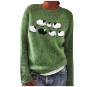 Sobzia Norweger Pullover Damen Kaschmir Pullover Langarm Rundhals Gestreifter Wollpullover Strickpullover Herbst Winter Elegant Winterpullover Pulli Warm Casual Strickpulli Grün L