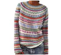 Sobzia Norweger Pullover Damen Kaschmir Pullover Langarm Rundhals Gestreifter Wollpullover Strickpullover Herbst Winter Elegant Winterpullover Pulli Warm Casual Strickpulli Blau M