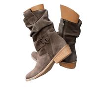 Sobzia Stiefeletten Damen Wildleder Trachten mit Schnalle Cowboystiefel Ankle Boots mit Absatz Herbst Westernstiefel Stiefel Leicht Elegant Halbstiefel Schlupfschuhe (Grau,39)