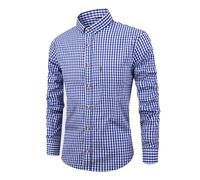 Sobzia Trachtenhemd Herren - Oktoberfest Herren Outfit Rot Blau Karohemd Langarm Kurzarm Hemd Tracht Slim Fit Kariertes Hemd Freizeithemd (Blau,S)