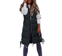 Sobzia Weste Damen Steppweste Lang mit Kapuze Warme Daunenweste Wintermantel Herbst Winter Leicht Winterjacke Longweste Reißverschlüsse Outdoor Übergangsweste Ärmellos Jacke S-5XL
