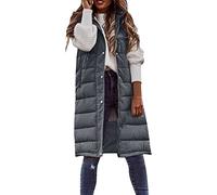Sobzia Weste Damen Steppweste Lang mit Kapuze Warme Daunenweste Wintermantel Herbst Winter Leicht Winterjacke Longweste Reißverschlüsse Outdoor Übergangsweste Ärmellos Jacke S-5XL