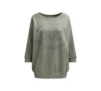SOCCX Damen Basic Sweatshirt ohne Kapuze mit Fledermausärmeln Glitter Print Used-Look Leichte Sweatware Faded Olive, M