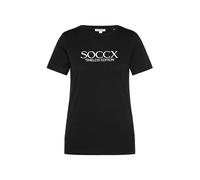 SOCCX Damen Basic T-Shirt mit Logo Print Black XXXL