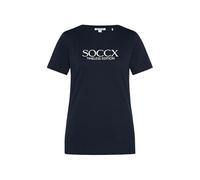 SOCCX Damen Basic T-Shirt mit Logo Print Blue Navy Xs