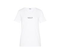 SOCCX Damen Basic T-Shirt mit V-Ausschnitt 100% Baumwolle Kurzarm Logo Print Oberteil Opticwhite M