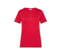 SOCCX Damen Basic T-Shirt mit V-Ausschnitt 100% Baumwolle Kurzarm Logo Print Oberteil Red, XXXL