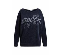 SOCCX Damen Chenille-Pullover mit Glitter Print Blue Navy, XXL