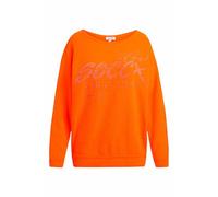 SOCCX Damen Chenille-Pullover mit Glitter Print Neon Orange, XXXL