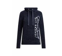 SOCCX Damen Chenille-Pullover mit hohem Kragen und Artwork Blue Navy, XXXL