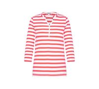 SOCCX Damen Geripptes Serafino-Shirt mit Streifen und Prints Opticwhite/Flashy Red S