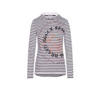 SOCCX Damen Gestreiftes Ausbrennershirt mit Kapuze und Artwork Ivory/Black, L