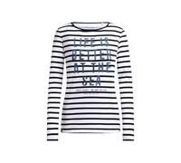 SOCCX Damen Gestreiftes Longsleeve mit U-Boot-Ausschnitt und Print Blue Navy, XXL