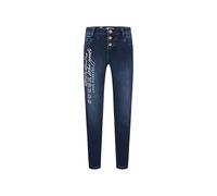 Slim-fit-Jeans SOCCX, Damen, Gr. 27, Normalgrößen, blau, Material: 68% Baumwolle, 16% Polyester, 14% Lyocell, 2% Elasthan, Zusatz: Enthält nichttextile Teile tierischen Ursprungs (Badge), bedruckt, sl