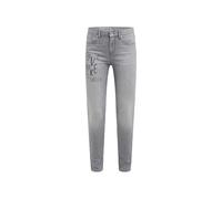 Slim-fit-Jeans SOCCX, Damen, Gr. 26, Normalgrößen, grau, Material: 78% Baumwolle, 20% Polyester, 2% Elasthan, Zusatz: Enthält nichttextile Teile tierischen Ursprungs (Badge), bedruckt, slim fit, Jeans