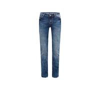 Regular-fit-Jeans SOCCX, Damen, Gr. 28, Länge 34, blau, Denim/Jeans, Material: 72% Baumwolle, 27% Polyester, 1% Elasthan, Zusatz: Enthält nichttextile Teile tierischen Ursprungs (Badge), Abriebeffekte