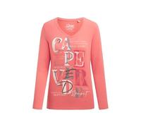 SOCCX Damen Langarmshirt mit V-Ausschnitt und Wording Print Apricot Sunset, L