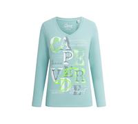 SOCCX Damen Langarmshirt mit V-Ausschnitt und Wording Print Misty Mint, L