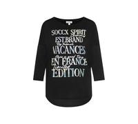 SOCCX Damen Shirt mit 3/4-Ärmeln und Buntem Wording Print Black XL