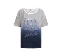 SOCCX Damen Streifenshirt mit Dip-Dye-Effekt und Artwork Ivory/Blue Navy, XL