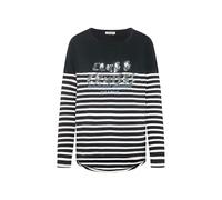 SOCCX Damen Streifenshirt mit Pailletten-Wording Blue Navy XXL