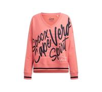 SOCCX Damen Sweatshirt mit V-Ausschnitt und Wording Print Apricot Sunset, XXL
