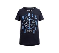 SOCCX Damen T-Shirt mit Print und Pailletten-Details Blue Navy, S
