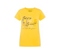 SOCCX Damen T-Shirt mit V-Ausschnitt und Artwork Golden Honey M