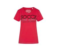 SOCCX Damen T-Shirt mit V-Ausschnitt und Glitter Print Clear Red S