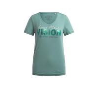SOCCX Damen T-Shirt mit V-Ausschnitt und Glitter Print Topaz, XXXL