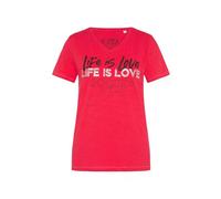 SOCCX Damen T-Shirt mit V-Ausschnitt und Pailletten-Wording Lovely Red, XXXL