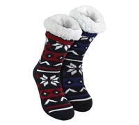 Sock Snob - 2er-Pack Herren-Slipper-Socken aus Fairisle-Strick mit Sherpa