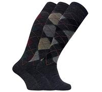Sock Snob - 3 Paar Herren Extra lange Knie High Argyle Lämmer Wollkleid Socken in Braun oder Grau (39-45, Grau)