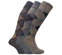 Sock Snob - 3 Paar Herren Extra lange Knie High Argyle Lämmer Wollkleid Socken in Braun oder Grau (39-45, Braun)