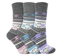 Sock Snob - 3er Pack Damen Ohne Gummi Winter Socken für Diabetiker - Diabetikersocken Thermosocken mit Norweger Muster (37-42 EU, Grau)