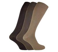 Sock Snob - 3er Pack Herren Lang Knielang Kniehohe Gerippt 100% Baumwolle Socken (39-45 EU, XLCS Braun)