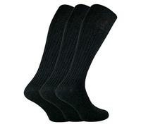 Sock Snob - 3er Pack Herren Lang Knielang Kniehohe Gerippt 100% Baumwolle Socken (39-45 EU, XLCS Schwarz)
