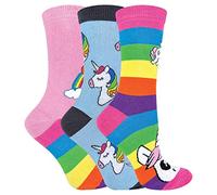 Sock Snob - 3er Pack Kinder Jungen Mädchen Regenbogen Einhorn Socken mit Bunt Streifen (27-30, Regenbogen)
