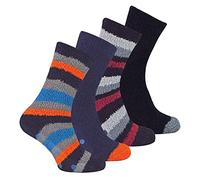 Sock Snob 4er Pack Herren Kuschelsocken mit Noppen Warme Rutschfest Stoppersocken | Antirutsch Flauschige Bettsocken (39-45, Schwarz/Orange -Streifen)