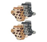 Sock Snob 8er Pack Damen Flauschige Tier Socken | Atmungsaktiv Neuheit Lustig Plüsch Fuzzy Kurz Kuschelsocken (37-42, Grau/Beige)