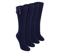 Sock Snob Mädchen 4er Pack Kniestrümpfe mit Schleife Kinder Lange Einfarbige Socken (4-6 Jahre, Marine)